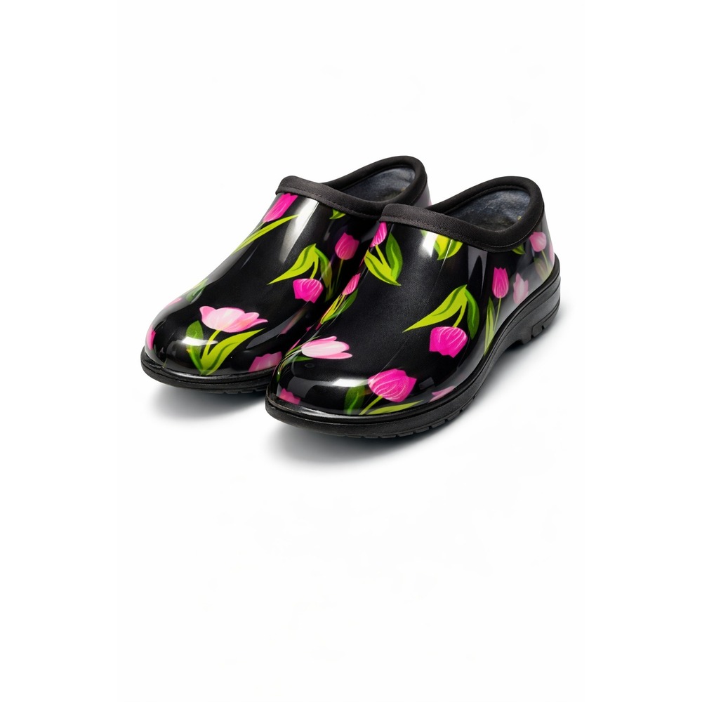 Sloggers Pink Tulips Clogs Womens 9 Made in USA Waterproof Comfort Shoes